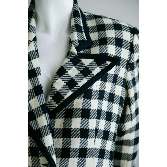 Vintage Wool Black White PlAid Notched Collar Fitted Cropped Chic Blazer M - Picture 6 of 10